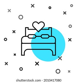 Black line Bedroom icon isolated on white background. Wedding, love, marriage symbol. Bedroom creative icon from honeymoon collection. Random dynamic shapes. Vector