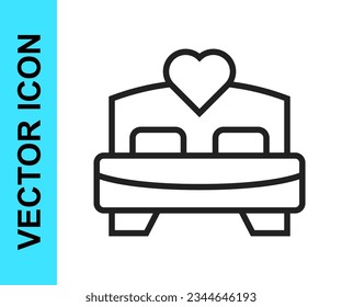 Black line Bedroom icon isolated on white background. Wedding, love, marriage symbol. Bedroom creative icon from honeymoon collection.  Vector