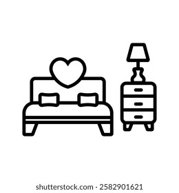 Black line Bedroom icon isolated on white background. Marriage, love, marriage symbol. Bedroom creative icon from honeymoon collection.