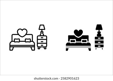 Black line Bedroom icon isolated on white background. Marriage, love, marriage symbol. Bedroom creative icon from honeymoon collection.