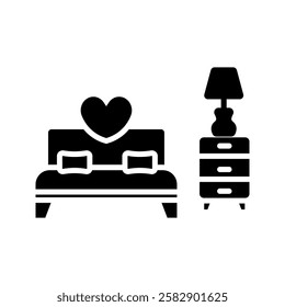 Black line Bedroom icon isolated on white background. Marriage, love, marriage symbol. Bedroom creative icon from honeymoon collection.