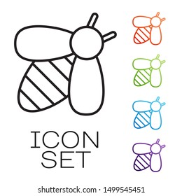 Black line Bee icon isolated on white background. Sweet natural food. Honeybee or apis with wings symbol. Flying insect. Set icons colorful. Vector Illustration
