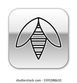 Black line Bee icon isolated on white background. Sweet natural food. Honeybee or apis with wings symbol. Flying insect. Silver square button. Vector Illustration