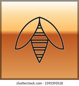 Black line Bee icon isolated on gold background. Sweet natural food. Honeybee or apis with wings symbol. Flying insect.  Vector Illustration