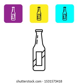 Black line Beer bottle icon isolated on white background. Set icons colorful square buttons. Vector Illustration