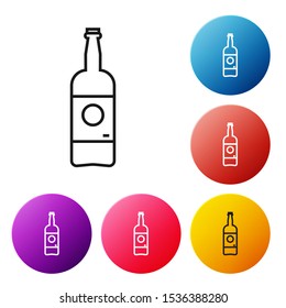 Black line Beer bottle icon isolated on white background. Set icons colorful circle buttons. Vector Illustration