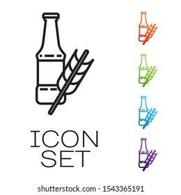 Black line Beer bottle icon isolated on white background. Set icons colorful. Vector Illustration
