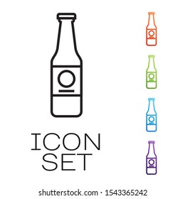 Black line Beer bottle icon isolated on white background. Set icons colorful. Vector Illustration