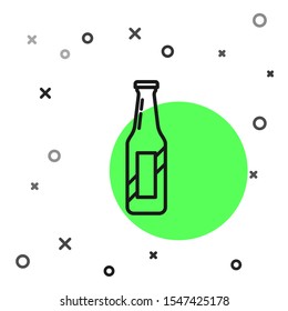 Black line Beer bottle icon isolated on white background.  Vector Illustration