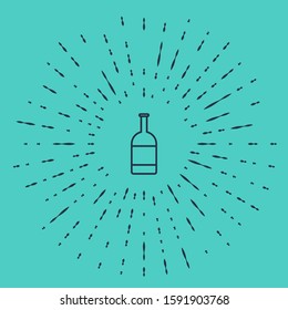 Black line Beer bottle icon isolated on green background. Abstract circle random dots. Vector Illustration