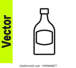 Black line Beer bottle icon isolated on white background.  Vector