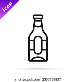 Black line Beer bottle icon isolated on white background.  Vector