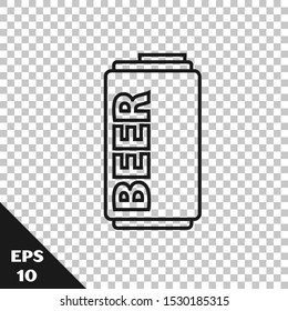 Black line Beer can icon isolated on transparent background.  Vector Illustration