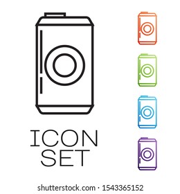Black line Beer can icon isolated on white background. Set icons colorful. Vector Illustration