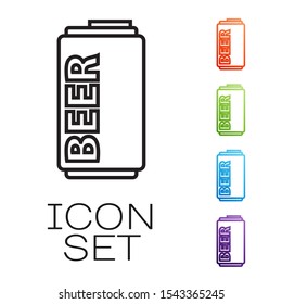 Black line Beer can icon isolated on white background. Set icons colorful. Vector Illustration
