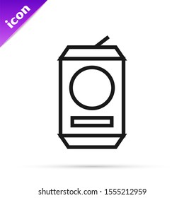 Black line Beer can icon isolated on white background.  Vector Illustration