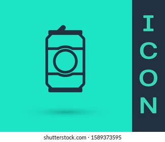 Black line Beer can icon isolated on green background.  Vector Illustration
