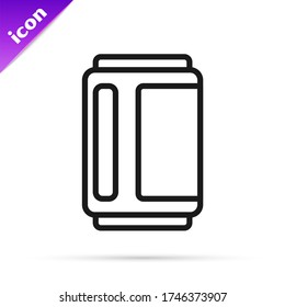 Black line Beer can icon isolated on white background.  Vector