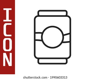 Black line Beer can icon isolated on white background.  Vector