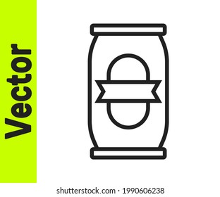 Black line Beer can icon isolated on white background.  Vector