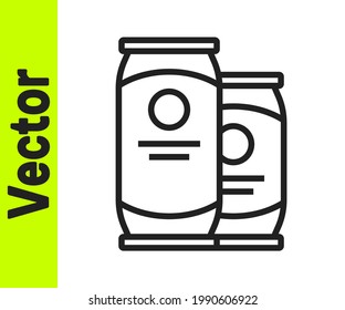 Black line Beer can icon isolated on white background.  Vector