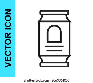 Black line Beer can icon isolated on white background.  Vector