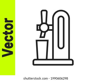 Black line Beer tap with glass icon isolated on white background.  Vector