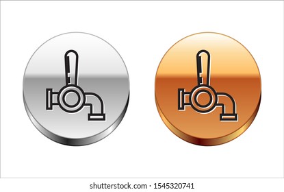 Black Line Beer Tap Icon Isolated On White Background. Silver-gold Circle Button. Vector Illustration