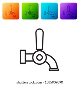 Black line Beer tap icon isolated on white background. Set icons in color square buttons. Vector Illustration