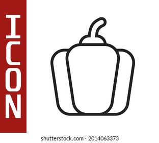 Black line Bell pepper or sweet capsicum icon isolated on white background.  Vector