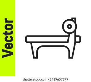 Black line Bench with barbel icon isolated on white background. Gym equipment. Bodybuilding, powerlifting, fitness concept.  Vector