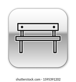 Black line Bench icon isolated on white background. Silver square button. Vector Illustration