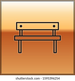 Black line Bench icon isolated on gold background.  Vector Illustration