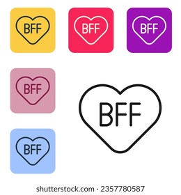 Black line BFF or best friends forever icon isolated on white background. Set icons in color square buttons. Vector