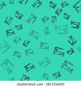 Black line Bicycle air pump icon isolated seamless pattern on green background. Vector.