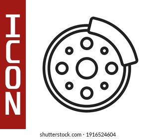 Black line Bicycle brake disc icon isolated on white background.  Vector
