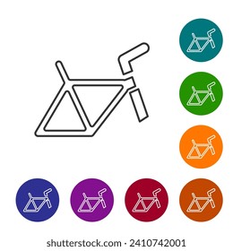 Black line Bicycle frame icon isolated on white background. Set icons in color circle buttons. Vector