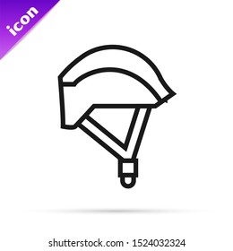 Black line Bicycle helmet icon isolated on white background. Extreme sport. Sport equipment.  Vector Illustration