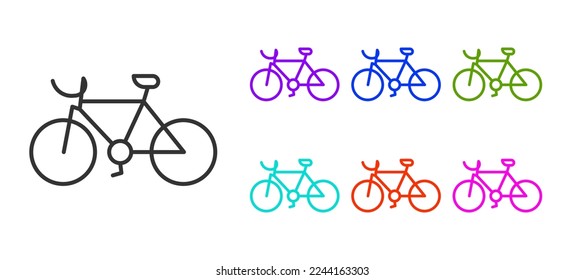 Black line Bicycle icon isolated on white background. Bike race. Extreme sport. Sport equipment. Set icons colorful. Vector