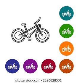 Black line Bicycle icon isolated on white background. Bike race. Extreme sport. Sport equipment. Set icons in color circle buttons. Vector