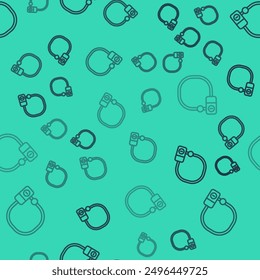 Línea negra Bloqueo de bicicleta en forma de U icono industrial aislado sin patrón sobre fondo verde.  Vector