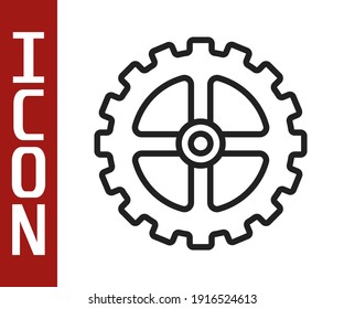 Black line Bicycle sprocket crank icon isolated on white background.  Vector