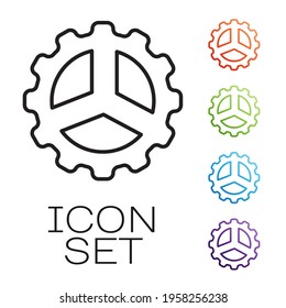 Black line Bicycle sprocket crank icon isolated on white background. Set icons colorful. Vector