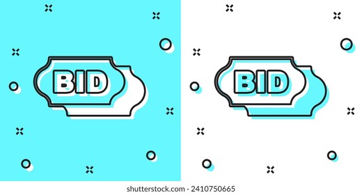 Black line Bid icon isolated on green and white background. Auction bidding. Sale and buyers. Random dynamic shapes. Vector