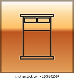 Black line Big bed for two or one person icon isolated on gold background.  Vector Illustration