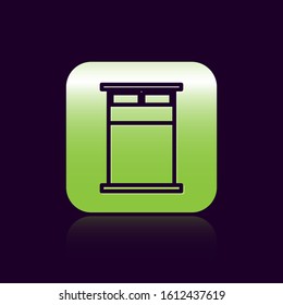 Black line Big bed for two or one person icon isolated on black background. Green square button. Vector Illustration