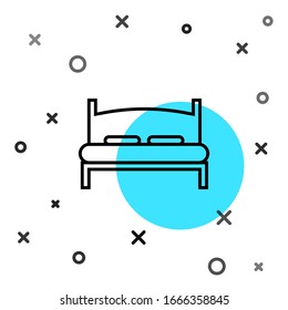 Línea negra Gran cama para dos o una persona icono aislado en fondo blanco. Formas dinámicas aleatorias. Ilustración vectorial