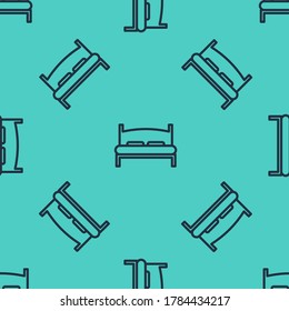 Black line Big bed for two or one person icon isolated seamless pattern on green background.  Vector Illustration