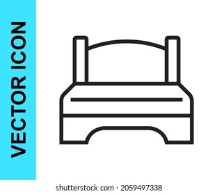 Black line Big bed for two or one person icon isolated on white background.  Vector
