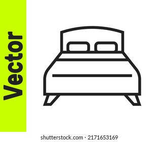 Línea negra Gran cama para dos o un ícono de persona aislado en fondo blanco.  Vector